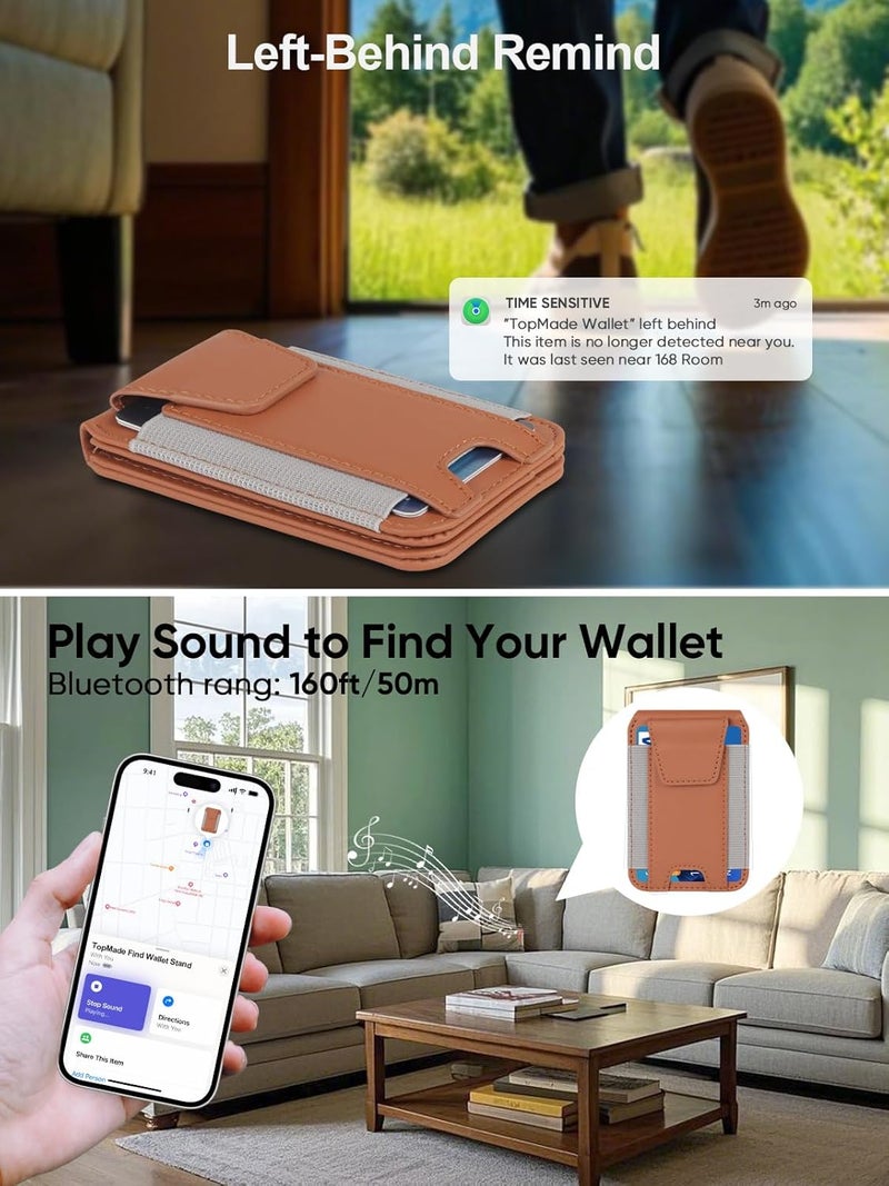 TopMade for Magsafe Wallet, Works with Apple Find My, Strongest Magnetic Wallet for iPhone 17/16/15/14/13/12 Series, Mganetic Card Holder with Adjustable Stand, 9 Cards Holder, Brown - Image 3